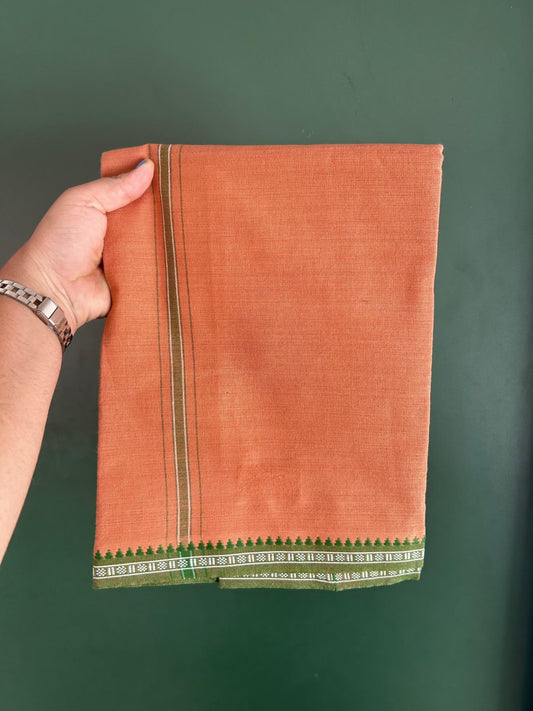 Premium Kathar Type Kavi Mund Pure cotton - Kaitharikada - Single Kaily / Lungi - 1 inch White & Green Striped kara kuppadam Border with Kavi colour body (2 meter / 4 muzham) - 7 KK8079 MUT
