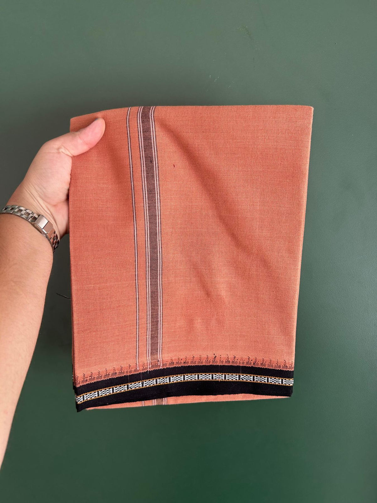 Premium Kathar Type Kavi Mund Pure cotton - Kaitharikada - Single Kaily / Lungi - 1 inch White & Black Striped kara kuppadam Border with Kavi colour body (2 meter / 4 muzham) - 6 KK8079 MUT