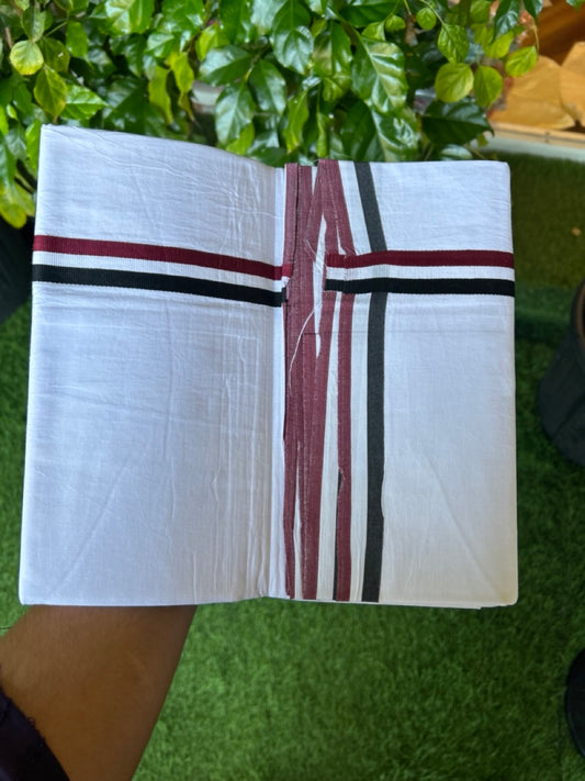 ADMK VESHTI - 20% DISCOUNT! KaithariKada 100% Cotton PURE WHITE Double  Mundu/Dhoti - 100X100 - 1 inch Black White & Maroon kara 4 mtr (8.5 muzham) - 38KK5224 ASH