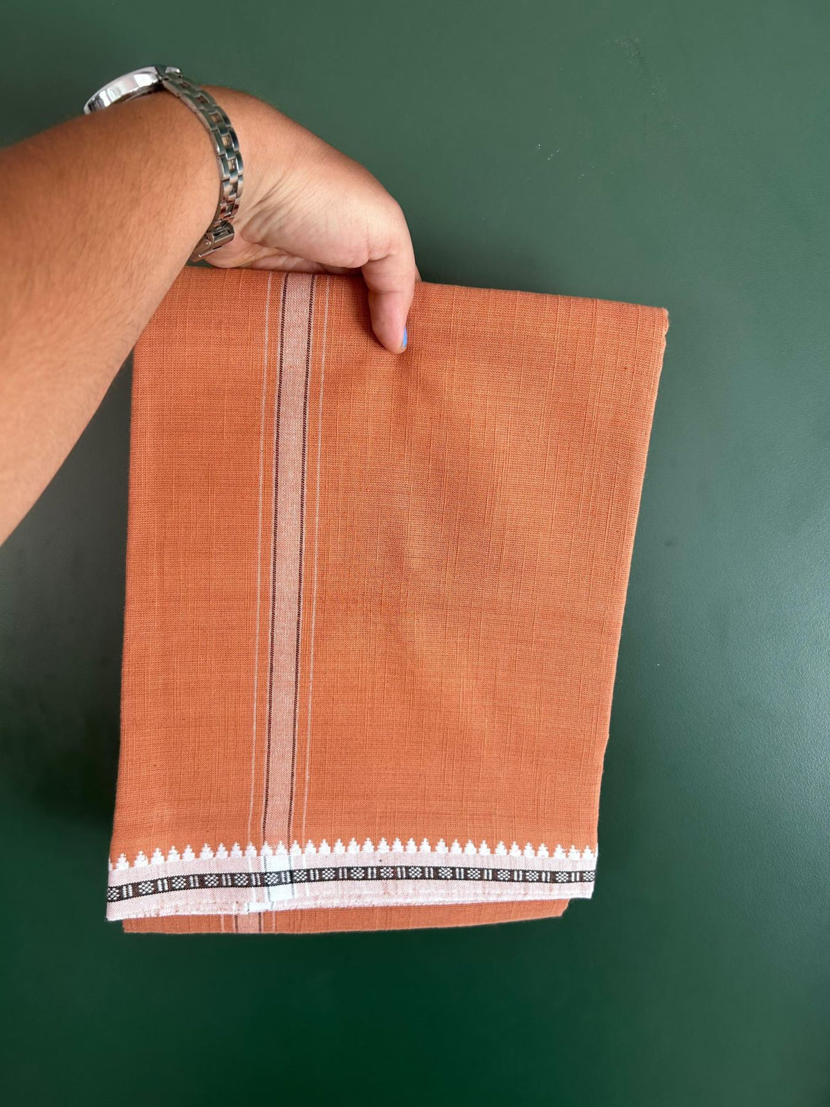 Premium Kathar Type Kavi Mund Pure cotton - Kaitharikada - Single Kaily / Lungi - 1 inch White & Black Striped kara kuppadam Border with Kavi colour body (2 meter / 4 muzham) - 2 KK8079 MUT