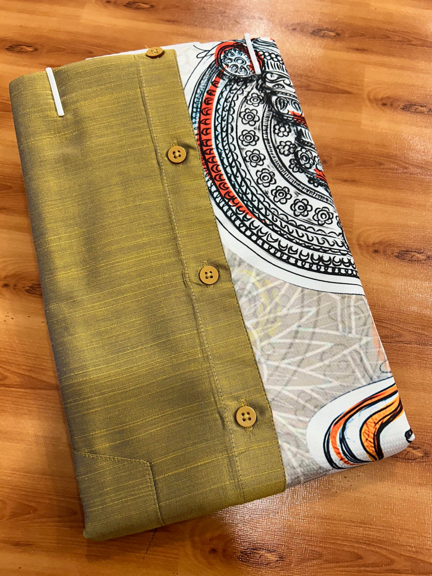 Combo Shirt Mund Mixed cotton - Half Sleeve - KaithariKada - Golden Brown Kadhakali Printed Design - 5 KK5447 ARU
