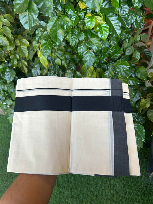 20% Discount! KaithariKada Balaramapuram 100% Cotton Double Off White Mundu/Dhoti- 100x80 - 1.5 inch Black Kara 4 mtr (8.5 muzham) - 185 KK5361 PMC