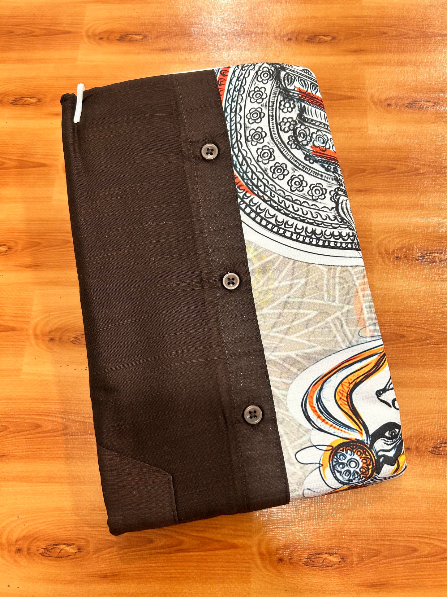 Combo Shirt Mund Mixed cotton - Half Sleeve - KaithariKada - Dark Brown Kadhakali Printed Design - 6 KK5447 ARU