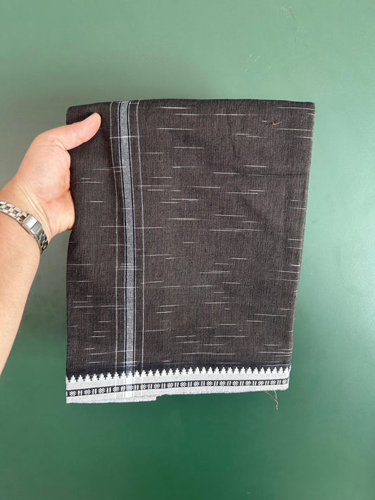 Premium Kathar Type Mund Pure cotton - Kaitharikada - Single Kaily / Lungi - 1 inch Black & White Striped Kara kuppadam Border with Dark Green Brown Black Shaded colour body (2 meter / 4 muzham) - 12 KK8079 MUT