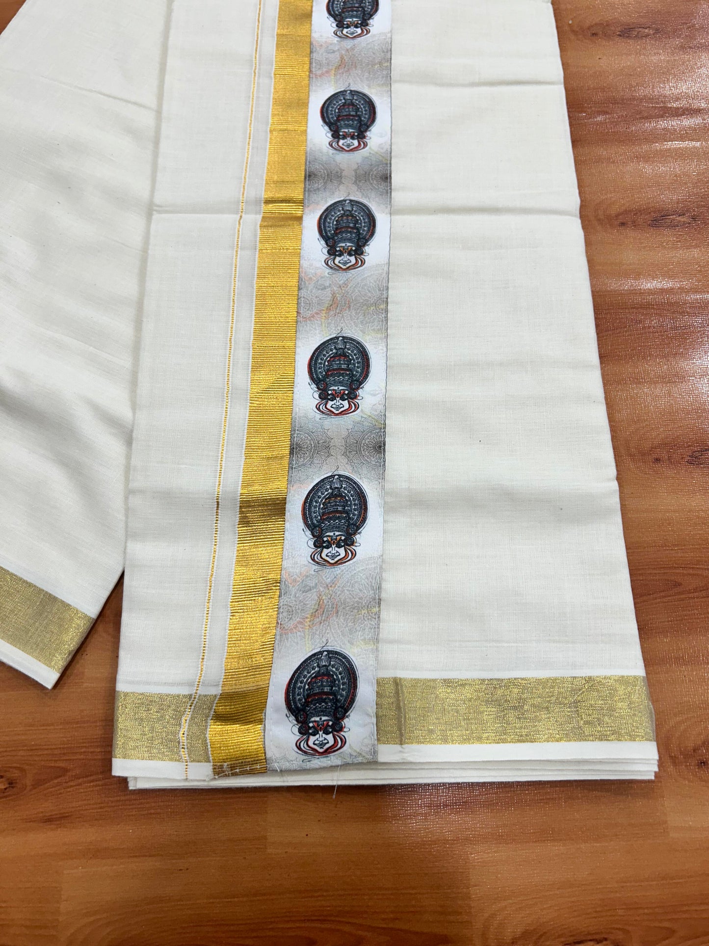 Combo Shirt Mund Mixed cotton - Half Sleeve - KaithariKada - Dark Brown Kadhakali Printed Design - 6 KK5447 ARU