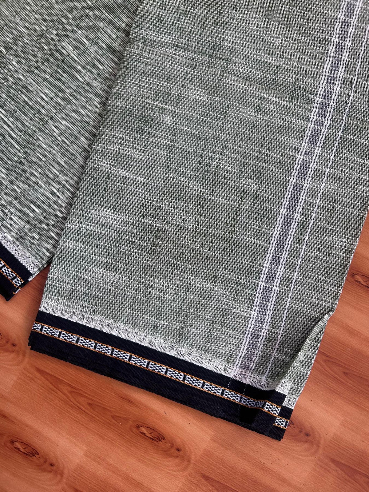 Premium Kathar Type Mund Pure cotton - Kaitharikada - Single Kaily / Lungi - 1 inch Black & White Kara kuppadam Border with Green White Shaded colour body  (2 meter / 4 muzham)- 14 KK8079 MUT