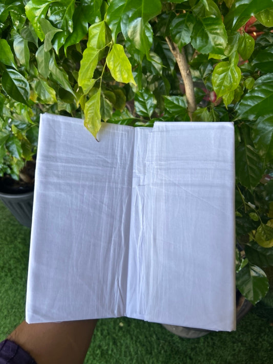 20% DISCOUNT!!! KaithariKada Balaramapuram 100% Cotton PURE WHITE  Double Mundu/Dhoti - 100x100 - 0.5 inch White Kara 4 mtr (8.5 muzham) - 32KK5224 ASH
