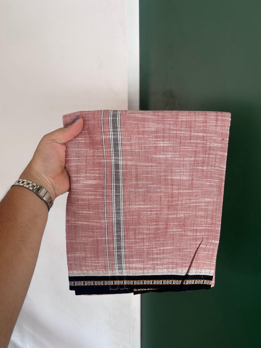 Premium Kathar Type Mund Pure cotton - Kaitharikada - Single Kaily / Lungi - 1 inch Black & White Kara kuppadam Border with Dusty Peach White Shaded colour body  (2 meter / 4 muzham)- 16 KK8079 MUT
