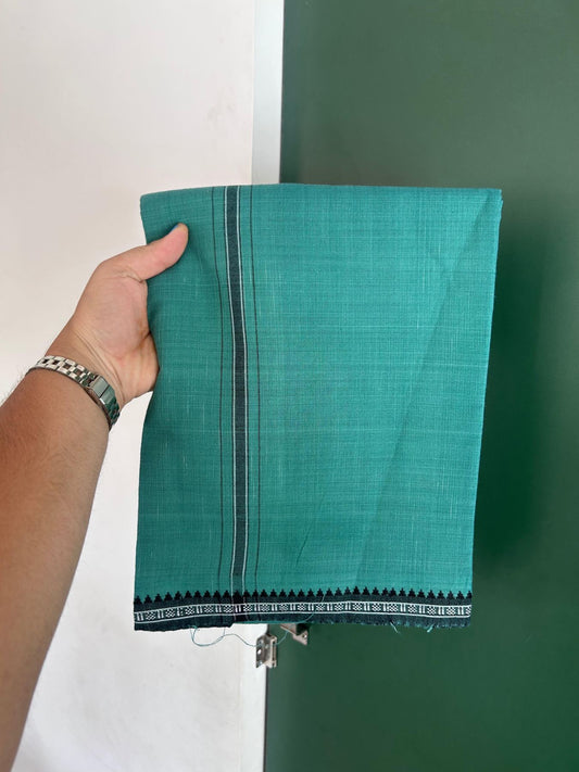 Premium Kathar Type Mund Pure cotton - Kaitharikada - Single Kaily / Lungi - 1 inch White & Black Stripes Kara kuppadam Border with Teal Green colour body (2 meter / 4 muzham) - 17 KK8079 MUT
