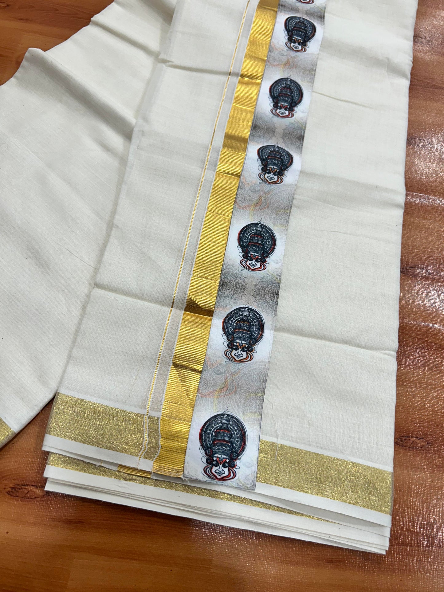 Combo Shirt Mund Mixed cotton - Half Sleeve - KaithariKada - Maroon Kadhakali Printed Design - 9 KK5447 ARU