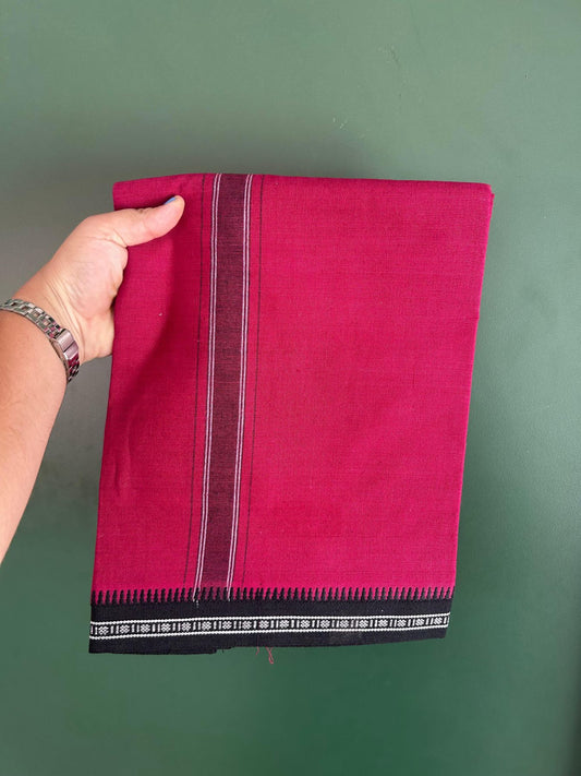 Premium Kathar Type Mund Pure cotton - Kaitharikada - Single Kaily / Lungi - 1 inch White & Black Stripes Kara kuppadam Border with Maroon colour body (2 meter / 4 muzham) - 20 KK8079 MUT