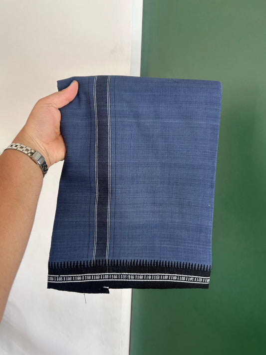 Premium Kathar Type Mund Pure cotton - Kaitharikada - Single Kaily / Lungi - 1 inch White & Black Stripes Kara kuppadam Border with Blue colour body (2 meter / 4 muzham) - 21 KK8079 MUT