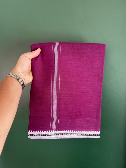 Premium Kathar Type Mund Pure cotton - Kaitharikada - Single Kaily / Lungi - 1 inch White & Black Stripes Kara kuppadam Border with Purple colour body (2 meter / 4 muzham) - 22 KK8079 MUT