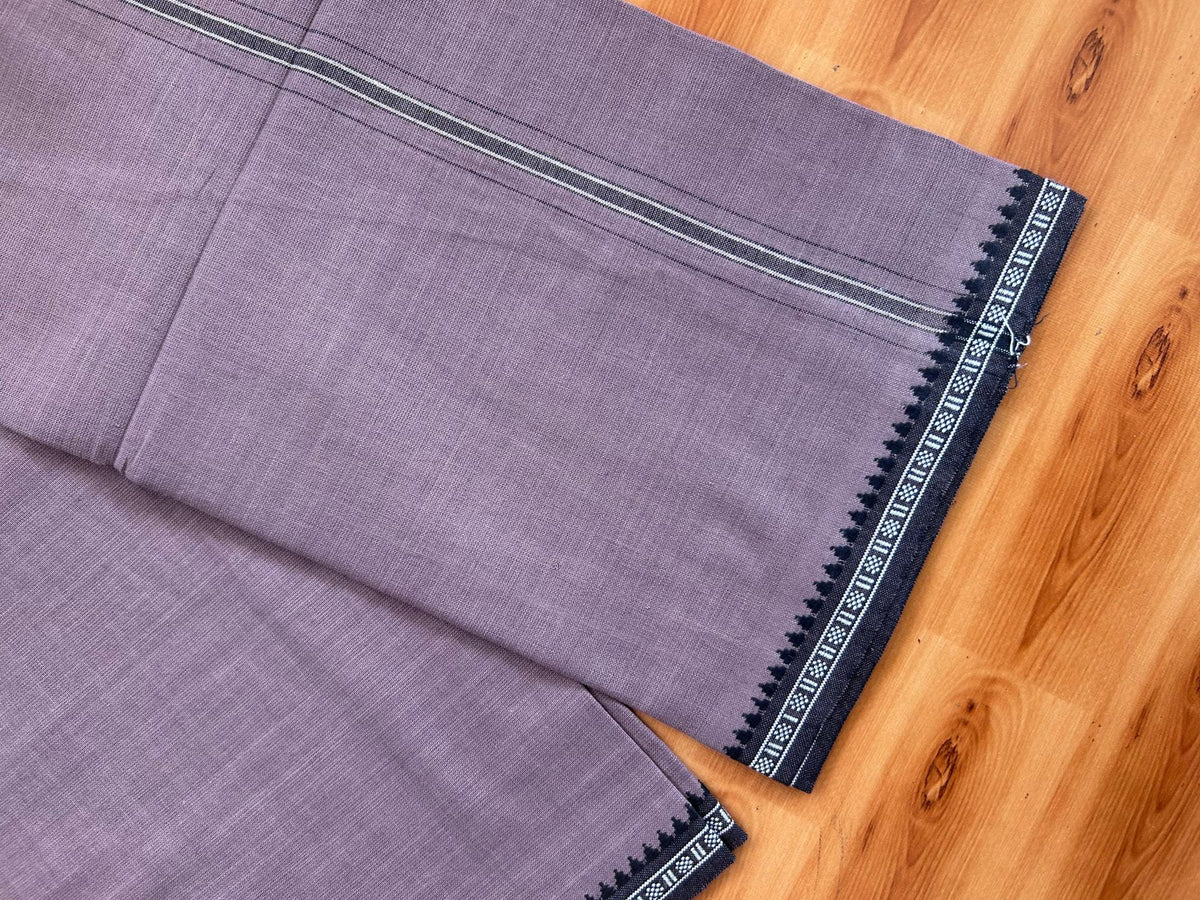 Premium Kathar Type Mund Pure cotton - Kaitharikada - Single Kaily / Lungi - 1 inch White & Black Stripes Kara kuppadam Border with Dusty Mauve colour body (2 meter / 4 muzham) - 24 KK8079 MUT