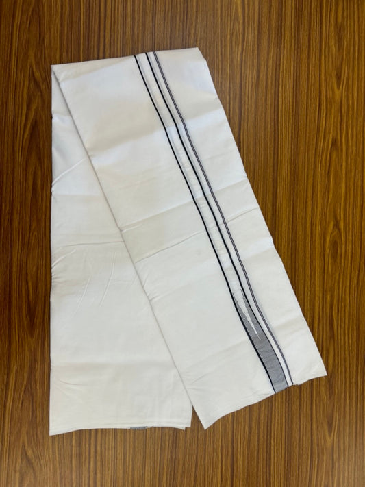 20% Discount! KaithariKada Balaramapuram 100% Cotton Single Pure white Mundu/Dhoti - Twisted 100s Thread- 1 inch Black Striped Puliyilakkara Chutty (2 meter / 4 muzham) - 2 KK5286 KAI