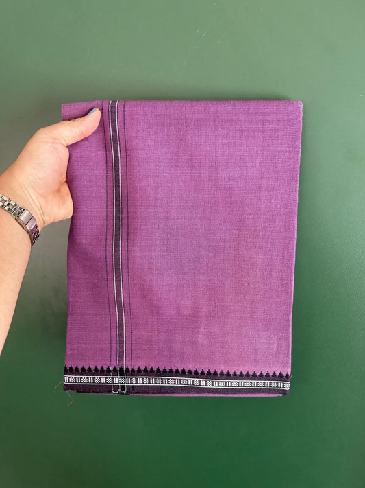 Premium Kathar Type Mund Pure cotton - Kaitharikada - Single Kaily / Lungi - 1 inch White & Black Stripes Kara kuppadam Border with Plum colour body (2 meter / 4 muzham) - 26 KK8079 MUT
