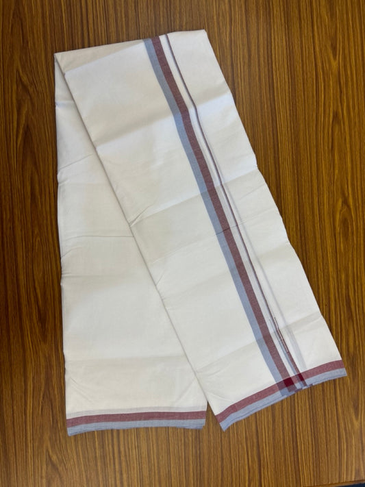 SIGNATURE KAITHARIKADA EXCLUSIVE SINGLE DHOTI - 25% Discount!!  100% Cotton Balaramapuram HANDLOOM Single Mundu/Dhoti - Pure White - 1 inch Lavender Blue & Maroon Puliyilakkara chutty (2 meters /4 muzham) - 4 KK5286 KAI