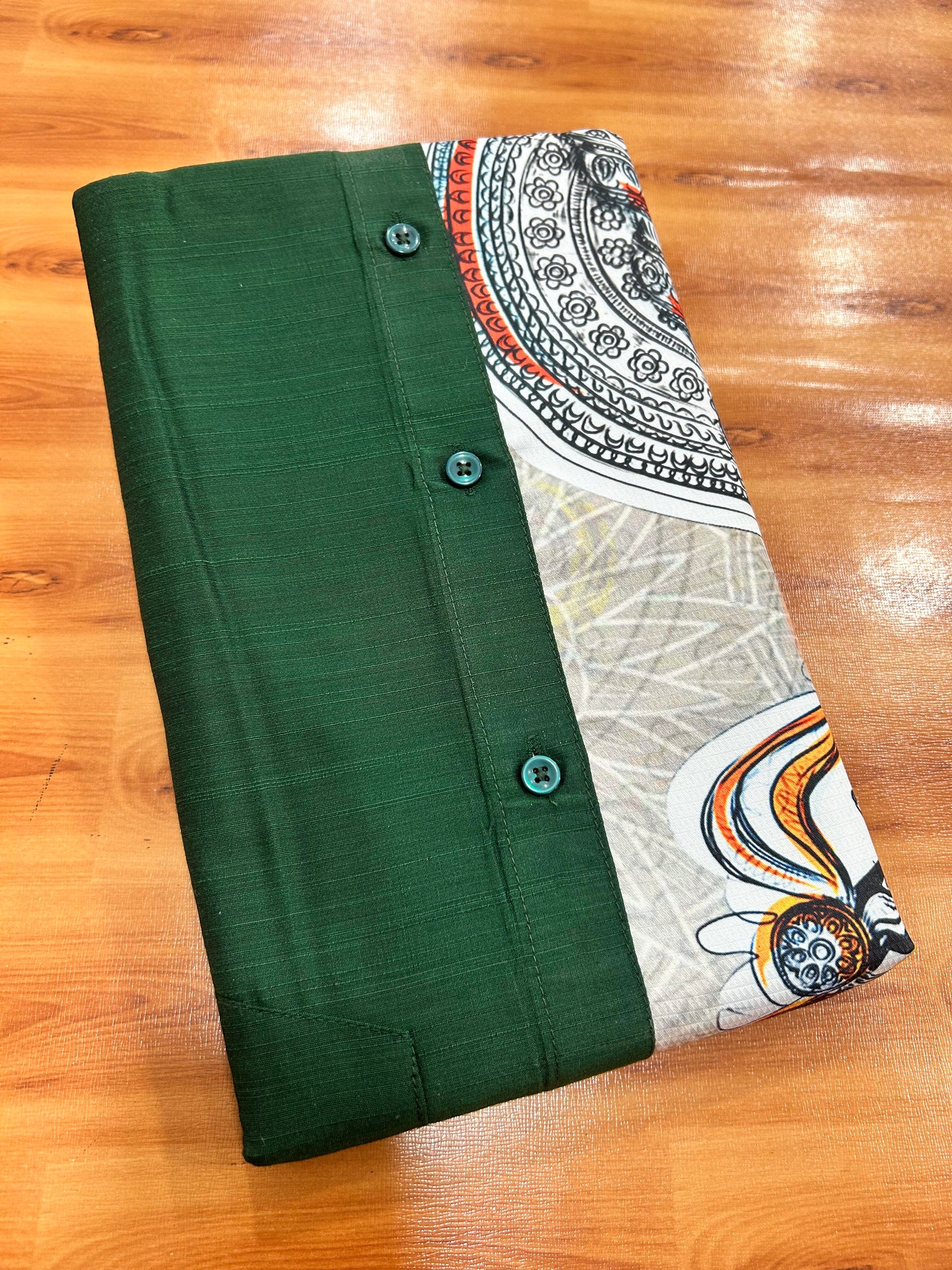 Combo Shirt Mund Mixed cotton - Half Sleeve - KaithariKada - Green Kadhakali Printed Design - 10 KK5447 ARU