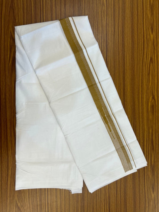20% DISCOUNT!! Kaitharikada Balaramapuram 100% Cotton PURE WHITE Double Mundu/Dothi - 80X90 - 1.5 Inch Golden Brown design Kara 3.70 m (8 Muzham) - 3 KK5286 KAI