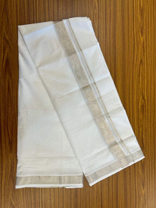 20% Discount! KaithariKada Balaramapuram 100% Cotton Double Pure white Mundu/Dhoti - 100x80 - 1.5 Inch Silver Kasav Kara - 12 KK5286 KAI