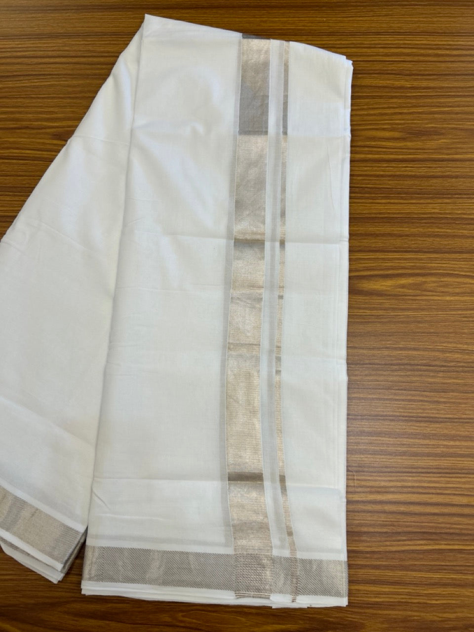 20% Discount! KaithariKada Balaramapuram 100% Cotton Double Pure white Mundu/Dhoti - 100x80 - 1.5 Inch Silver Kasav Kara - 12 KK5286 KAI