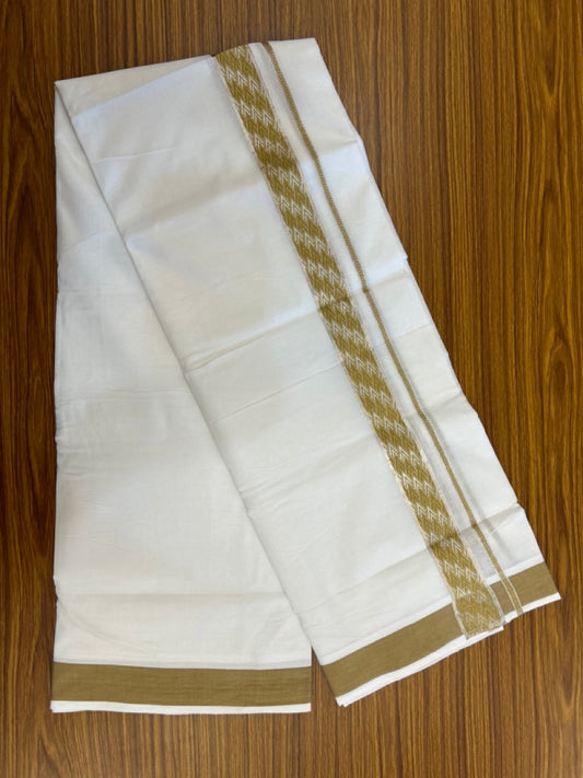 20% Discount! KaithariKada Balaramapuram 100% Cotton Double Pure white Mundu/Dhoti - 100x80 - 2 Inch Silver Kasav Light Brown jacquard pattern Kara - 6 KK5286 KAI