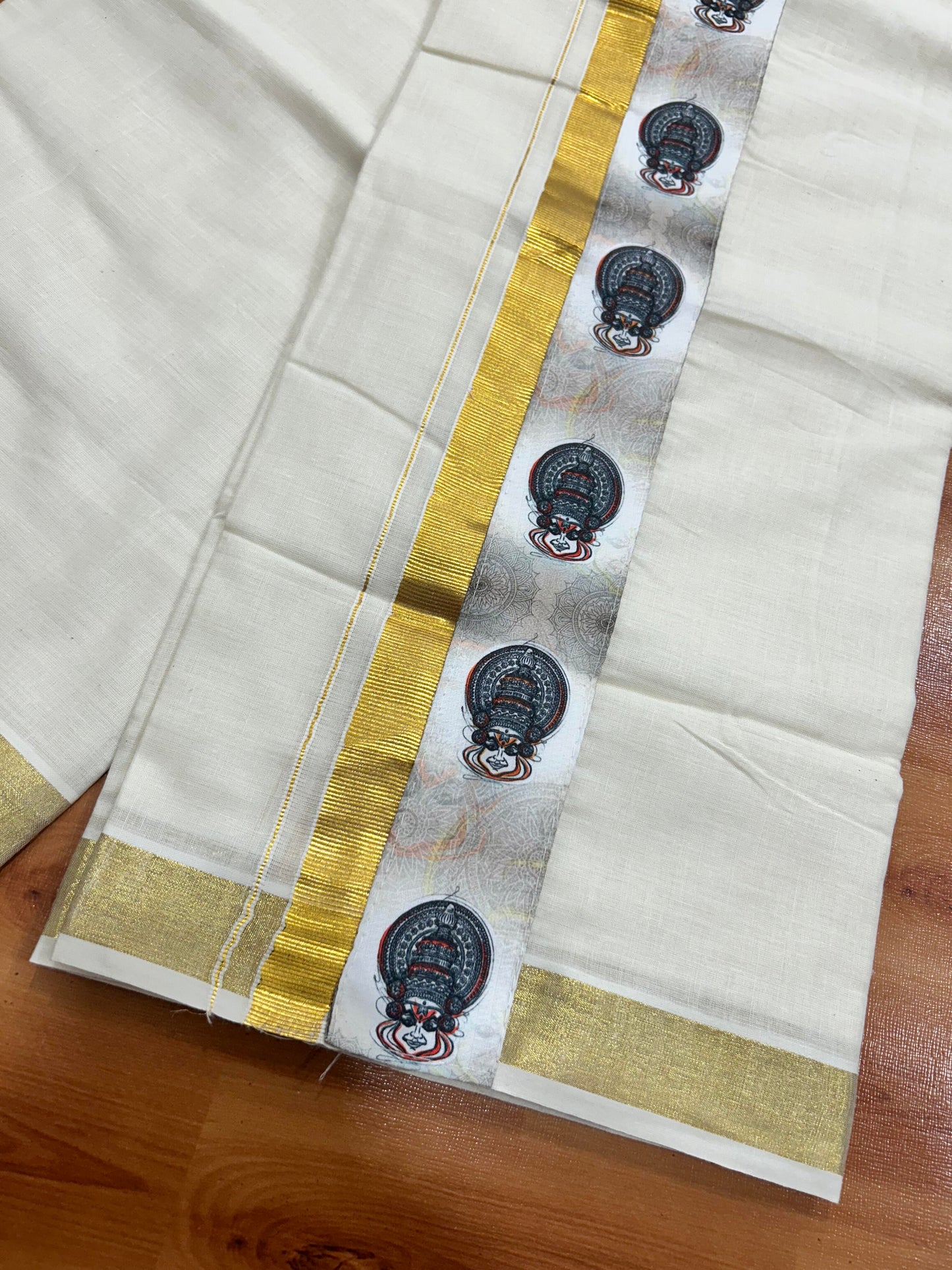 Combo Shirt Mund Mixed cotton - Half Sleeve - KaithariKada - Dark Maroon Kadhakali Printed Design - 7 KK5447 ARU