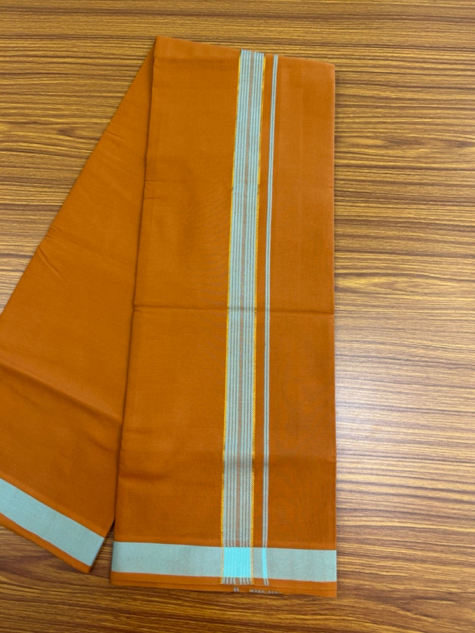 18% Discount!!! Kaitharikada Pure Cotton - Single Kaily / Lungi - 1.25 inch kasavu Blue green stripes Pattern kara with Kavi colour body  (2 meter / 4 muzham) - 9KK8018GAN