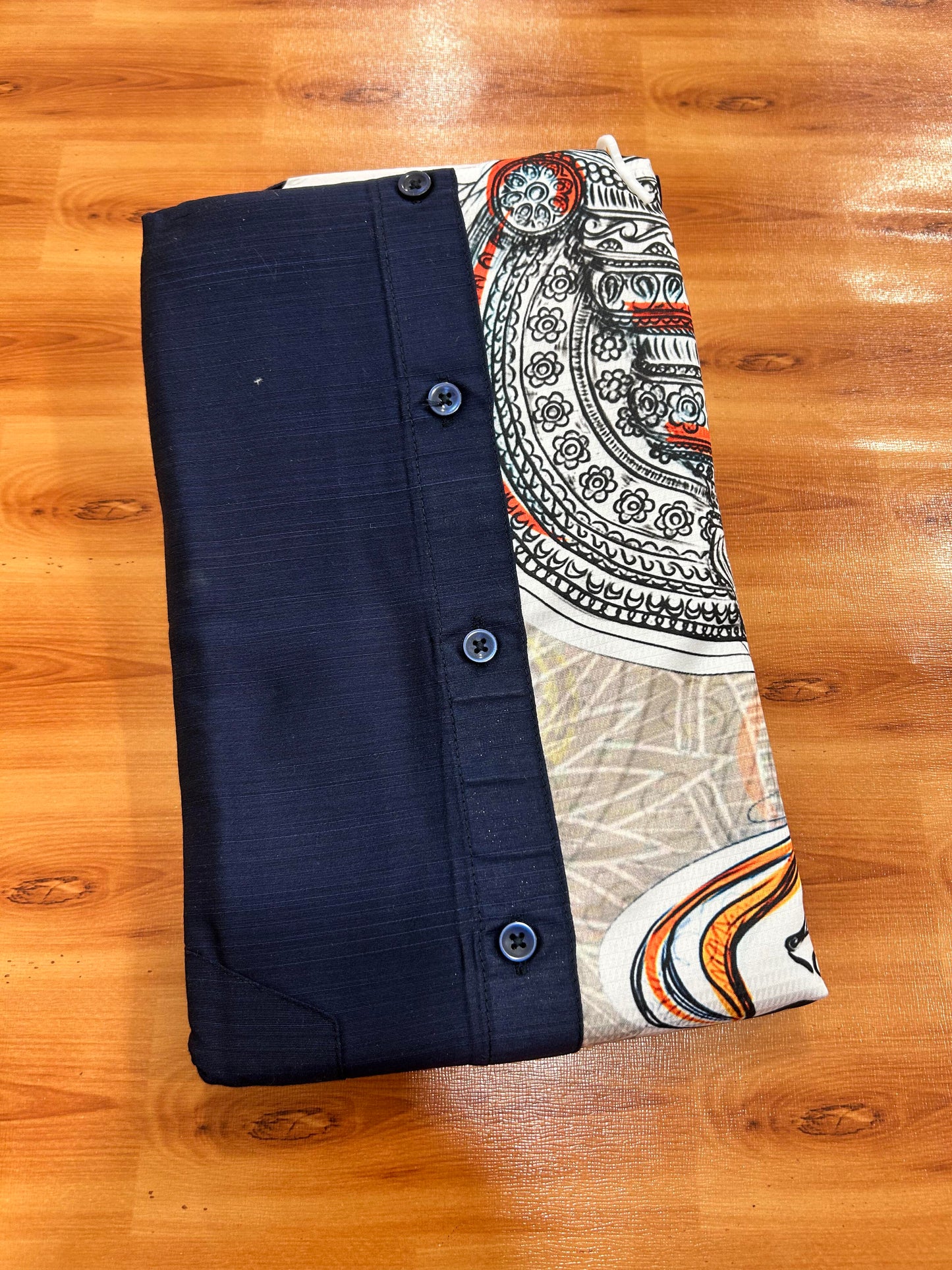 Combo Shirt Mund Mixed cotton - Half Sleeve - KaithariKada - Navy Blue Kadhakali Printed Design - 11 KK5447 ARU