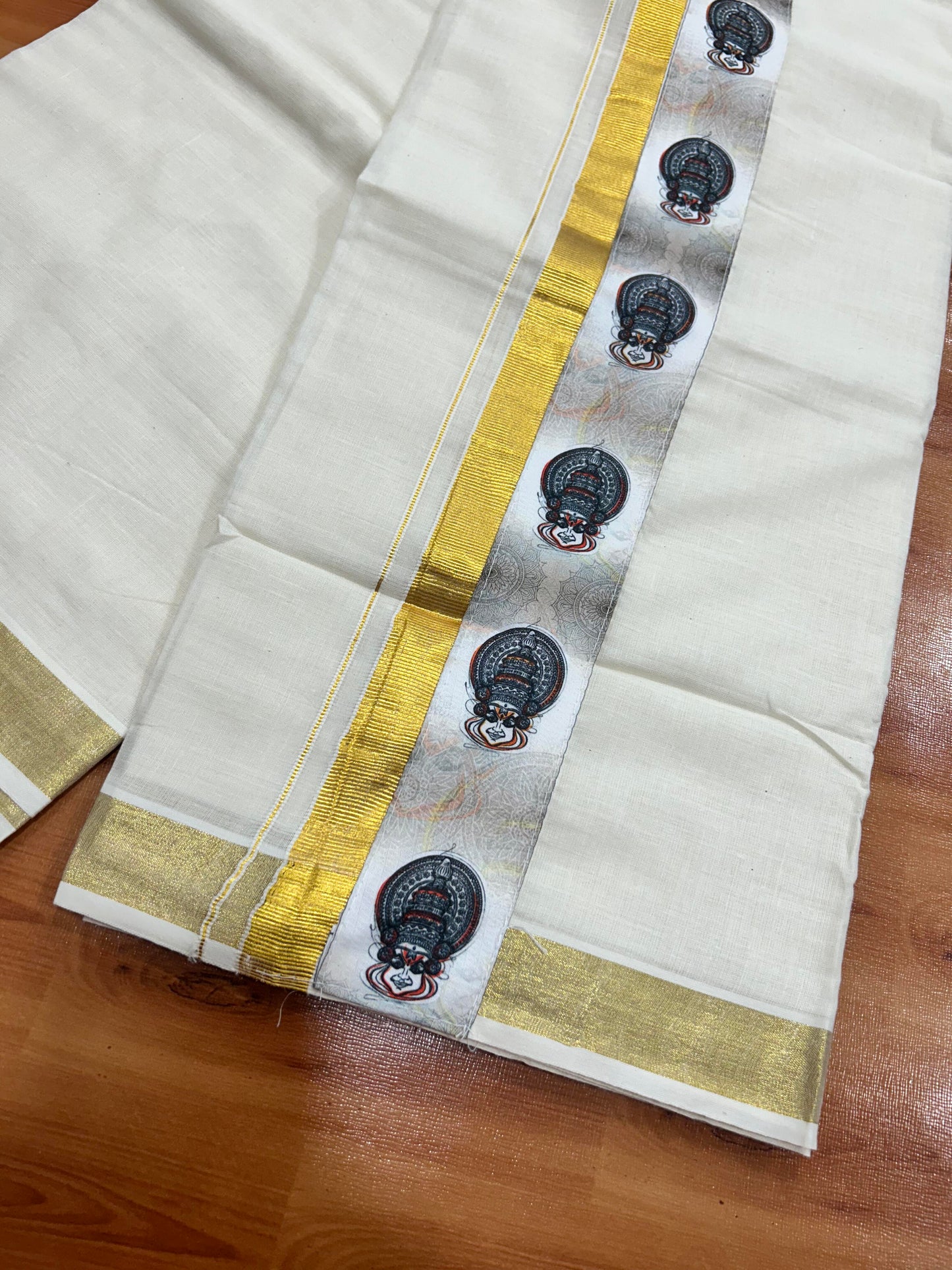 Combo Shirt Mund Mixed cotton - Half Sleeve - KaithariKada - Navy Blue Kadhakali Printed Design - 11 KK5447 ARU