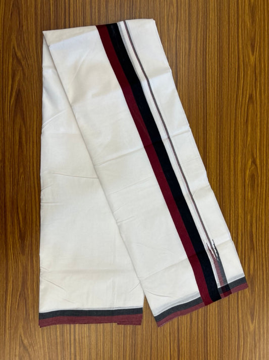 DMK Veshti - 20% Discount !! KaithariKada Balaramapuram Double PURE WHITE Mundu/Dhoti - 100X100 - 1.75 inch Puliyilakkara Maroon & Black shaded Chutty Kara 3.75 mtr (8 muzham) - 10 KK5286 KAI
