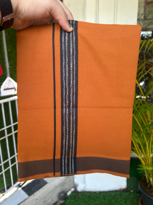 18% Discount!!! Kaitharikada Pure Cotton - Single Kaily / Lungi - 1.25 inch Black & white shaded Pattern striped kara with Kavi colour body  (2 meter / 4 muzham) - 10KK8018GAN