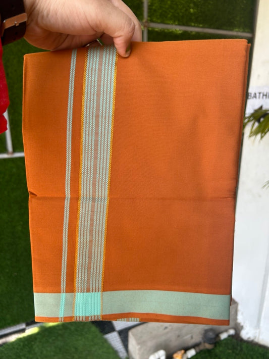 18% Discount!!! Kaitharikada Pure Cotton - Single Kaily / Lungi - 1.25 inch kasavu Blue green stripes Pattern kara with Kavi colour body  (2 meter / 4 muzham) - 9KK8018GAN