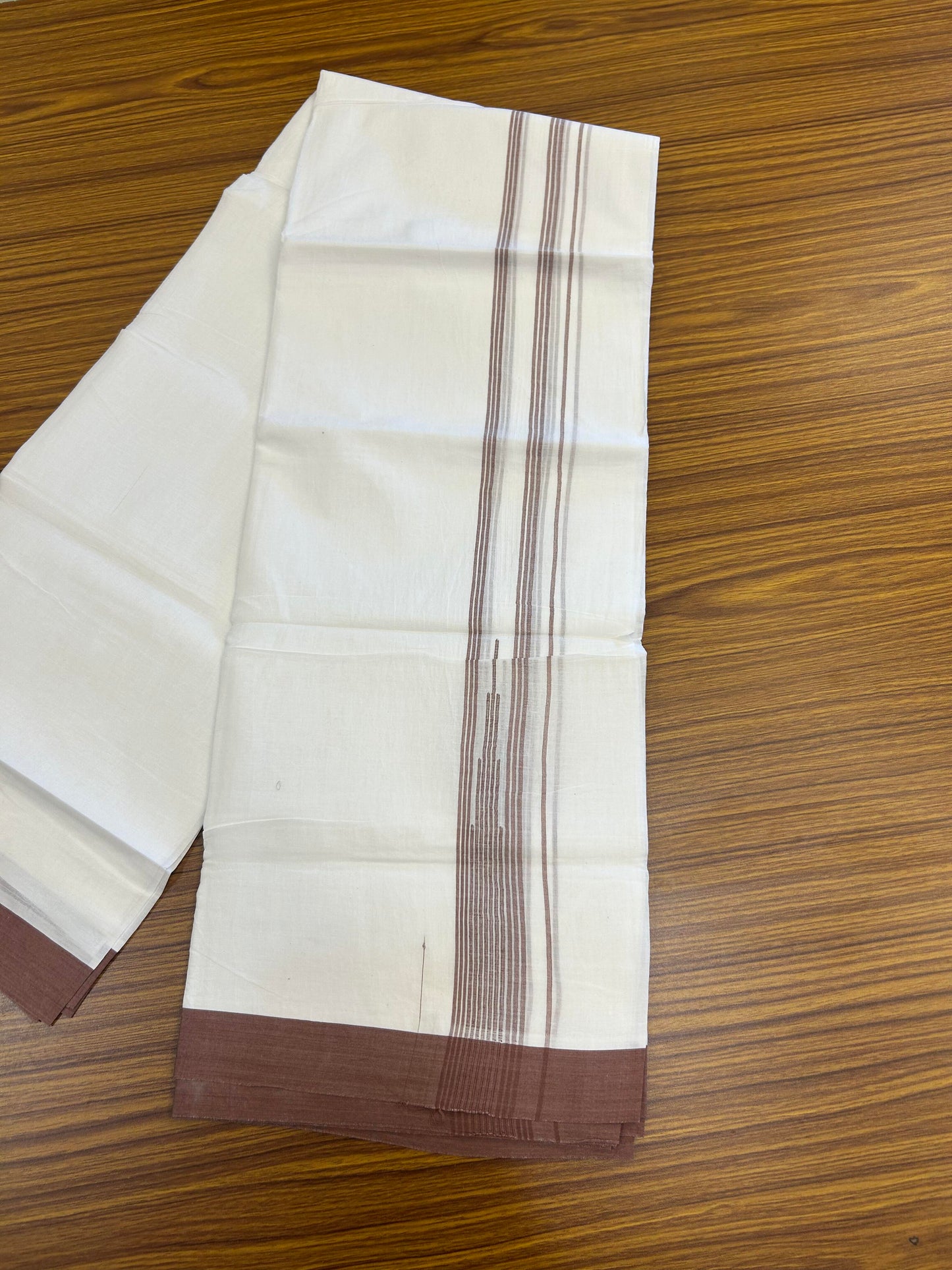 20% Discount ! Kaitharikada Balaramapuram 100% Pure Cotton Double Pure White Mundu/Dhoti - 100x80 - 1.5 inch Brown shaded striped Temple chutty 3.90 mtr (8.5 muzham) - 103 KK5361 PMC
