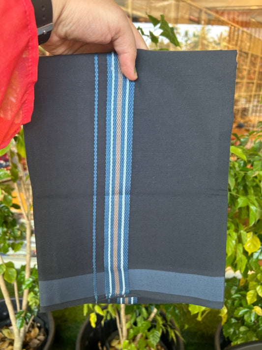 18% Discount!!! Kaitharikada Pure Cotton - Single Kaily / Lungi - 3 cm Blue & white stripes pattern kara with Black colour body  (2 meter / 4 muzham) - 1KK8018GAN