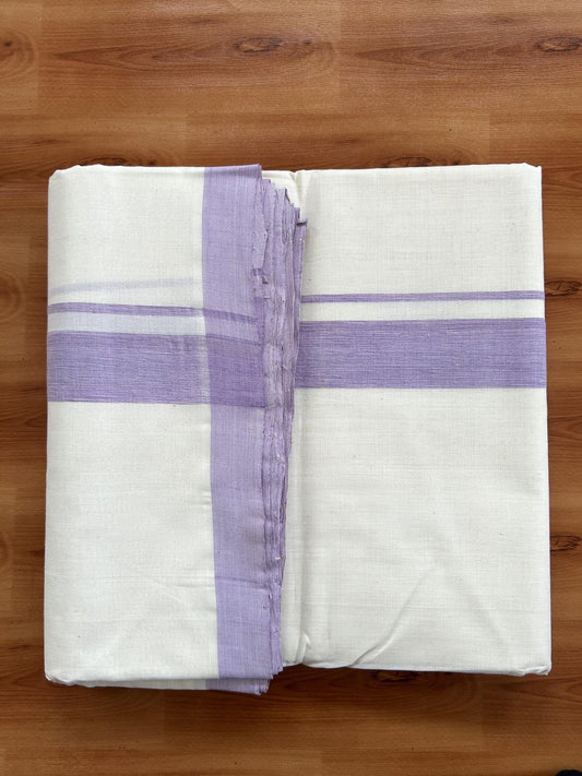 Double Off White (Unbleached) Mundu/Dhoti- 25% Discount! KaithariKada Handloom Millpaav - Kerala Handloom - Cotton - 80x90 - 1.25 inch Lavender Mulloth Kara 4 meter (8.5 Muzham) - 4 KK5396 RAM