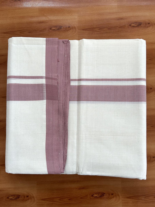 Double Off White (Unbleached) Mundu/Dhoti- 25% Discount! KaithariKada Handloom Millpaav - Kerala Handloom - Cotton - 80x90 - 1.25 inch Dusty Pink Mulloth Kara 4 meter (8.5 Muzham) - 1 KK5396 RAM