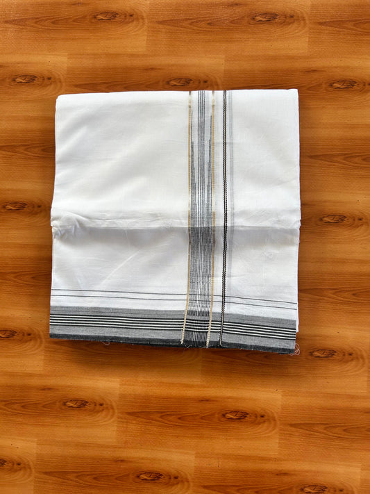Pure white Double Mundu/Dhoti - 20% Discount! KaithariKada 100% Cotton - 100X80 - 1 inch Silver Kasav Ash Black Stripes Chutty Kara - 3.90 mtr (8.5 muzham) - 15 KK5448 VIN