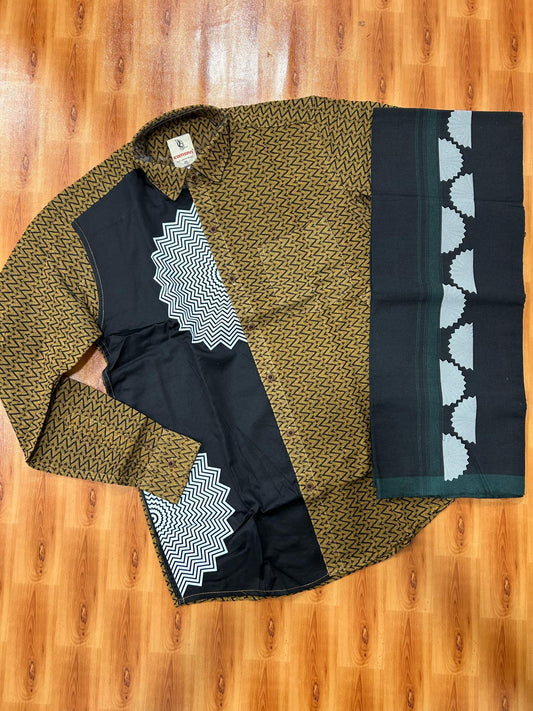 Combo Shirt Single Lungi - SIZE : M / 38 Full Sleeve - Mixed cotton - 1 inch Green Kara & Printed - 1 KK7053 KUT