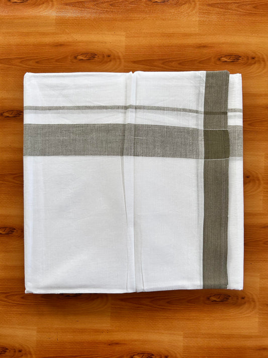Double Pure White Mundu/Dhoti- 20% Discount ! Kaitharikada Balaramapuram 100% Pure Cotton - 100x80 - 1.25 Inch Dark Ash Green Shaded Kara 3.90 mtr (8 muzham) - 45 KK5444 VIN