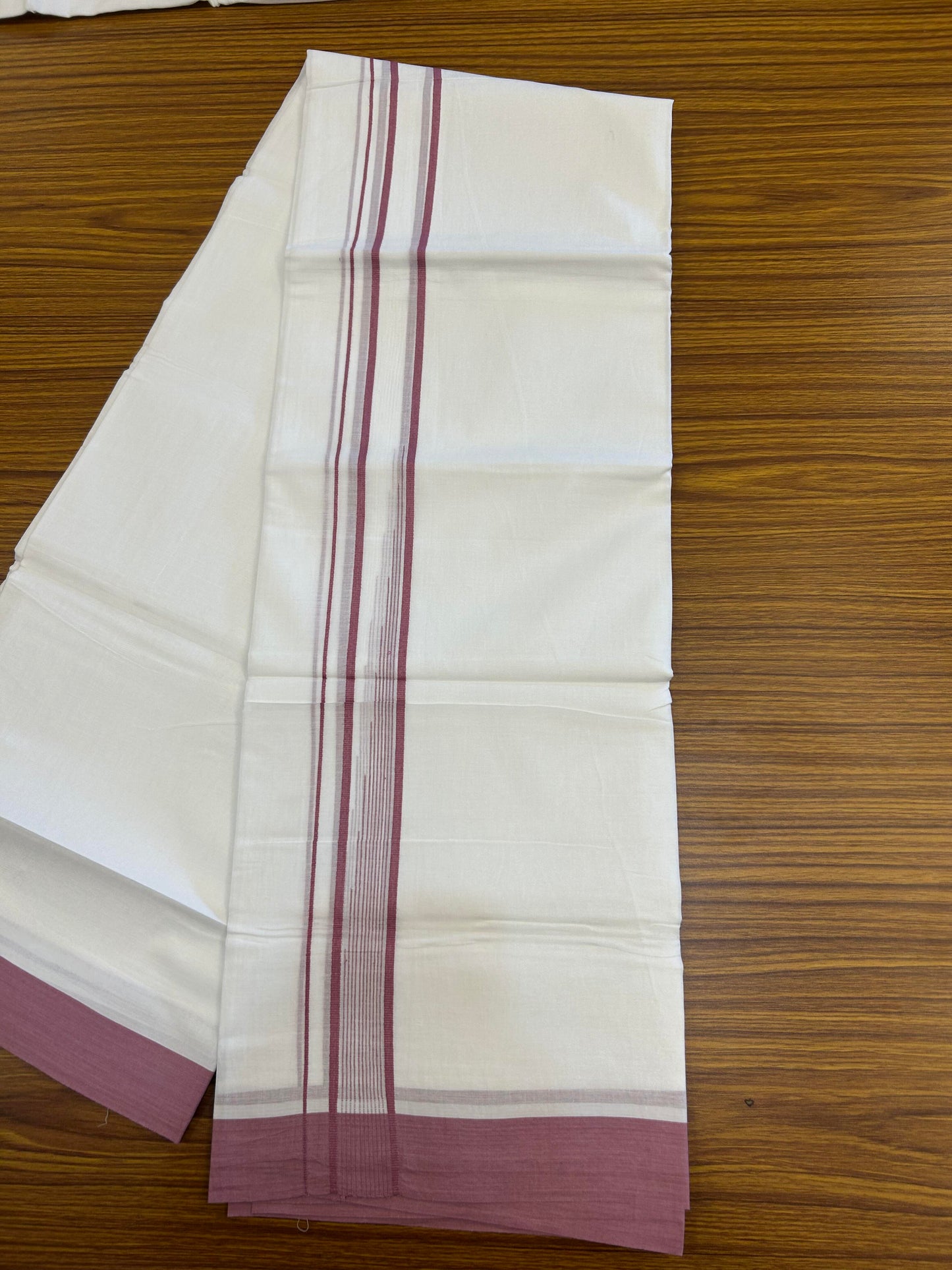 20% Discount ! Kaitharikada Balaramapuram 100% Pure Cotton Double Pure White Mundu/Dhoti - 100x80 - 1.25 inch Dark Pink shaded striped chutty 3.90 mtr (8.5 muzham) - 107 KK5361 PMC