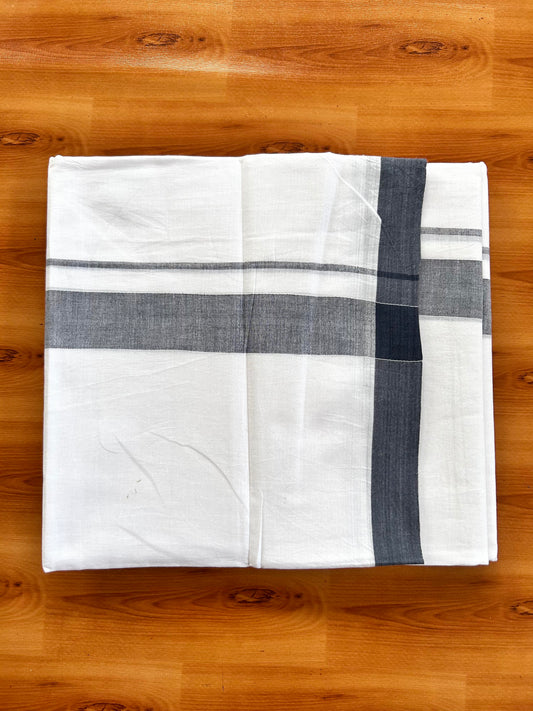 Double Pure White Mundu/Dhoti- 20% Discount ! Kaitharikada Balaramapuram 100% Pure Cotton - 100x80 - 1.25 Inch Denim Blue Shaded Kara 3.90 mtr (8 muzham) - 49 KK5444 VIN