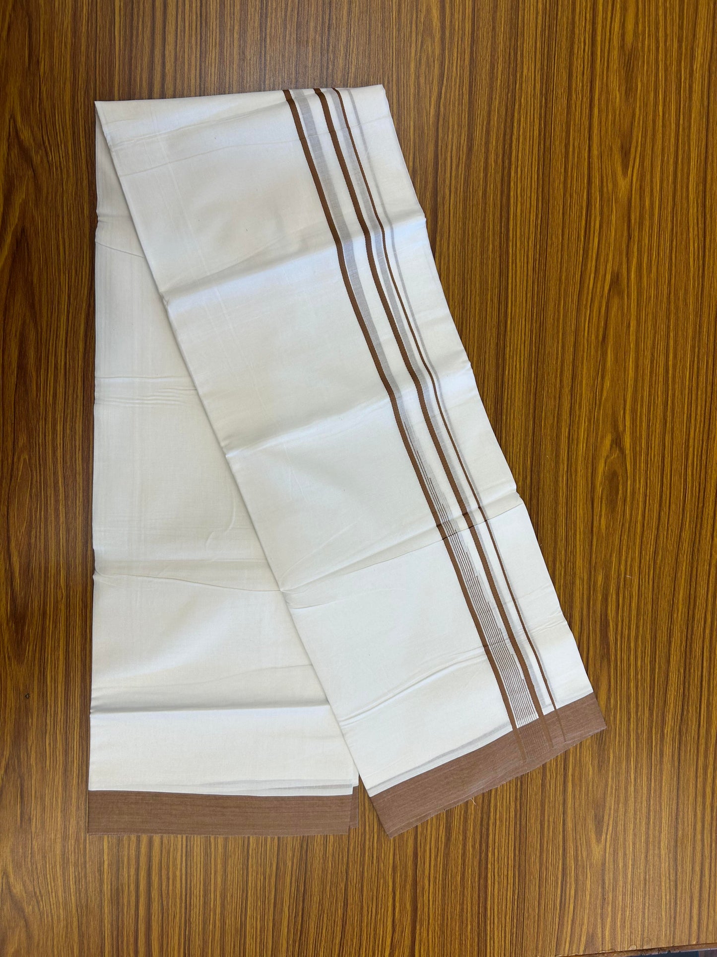 20% Discount ! Kaitharikada Balaramapuram 100% Pure Cotton Double Pure White Mundu/Dhoti - 100x80 - 1.25 inch Brown shaded striped chutty 3.90 mtr (8.5 muzham) - 112 KK5361 PMC