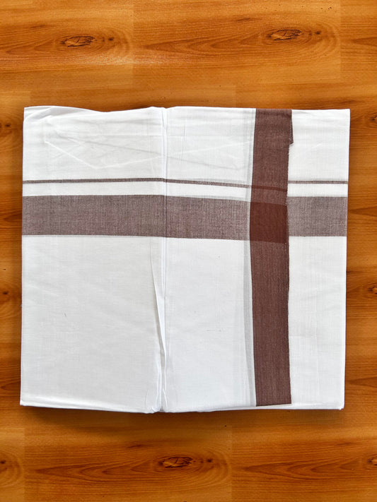 Double Pure White Mundu/Dhoti- 20% Discount ! Kaitharikada Balaramapuram 100% Pure Cotton - 100x80 - 1.25 Inch Chocolate Brown Shaded Kara 3.90 mtr (8 muzham) - 40 KK5444 VIN