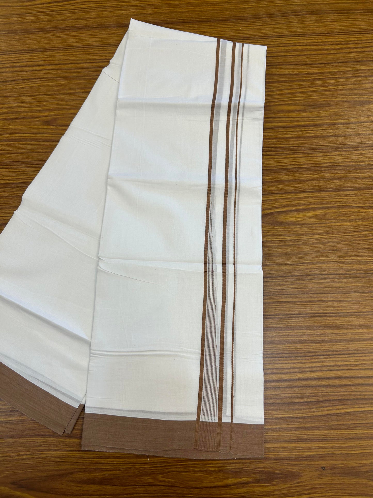 20% Discount ! Kaitharikada Balaramapuram 100% Pure Cotton Double Pure White Mundu/Dhoti - 100x80 - 1.25 inch Brown shaded striped chutty 3.90 mtr (8.5 muzham) - 112 KK5361 PMC