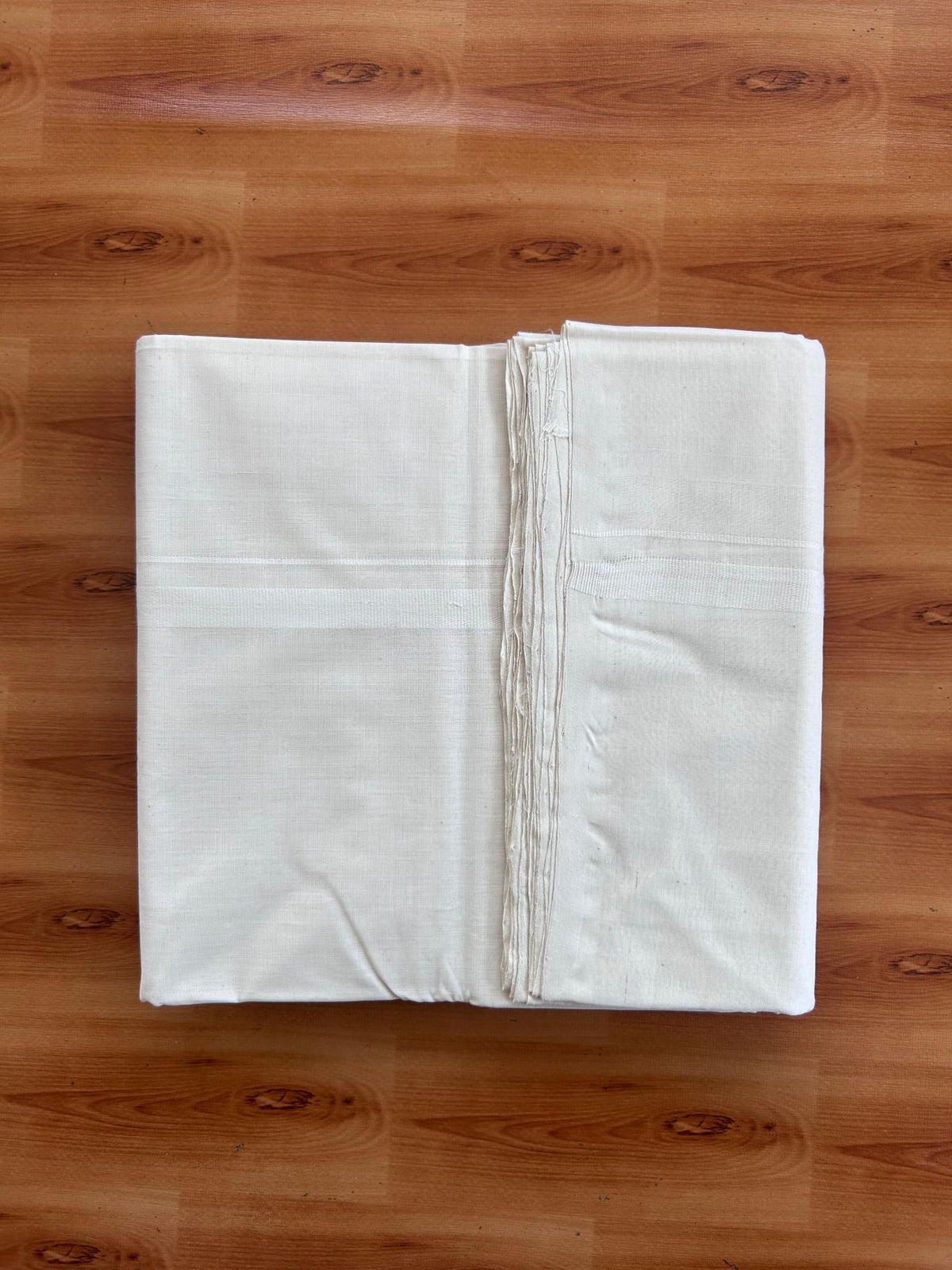 Off White (Unbleached) Double Mundu/Dhoti - 25% Discount! KaithariKada Handloom Millpaav - Kerala Handloom - 100% Pure Cotton - 80x90 - 0.5 inch White Kara 4 Meters (8.5 Muzham) - 10 KK5512 RAM