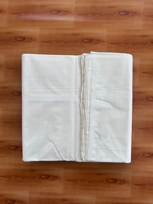 Off White (Unbleached) Double Mundu/Dhoti - 25% Discount! KaithariKada Handloom Millpaav - Kerala Handloom - 100% Pure Cotton - 80x90 - 0.5 inch White Kara 4 Meters (8.5 Muzham) - 10 KK5512 RAM
