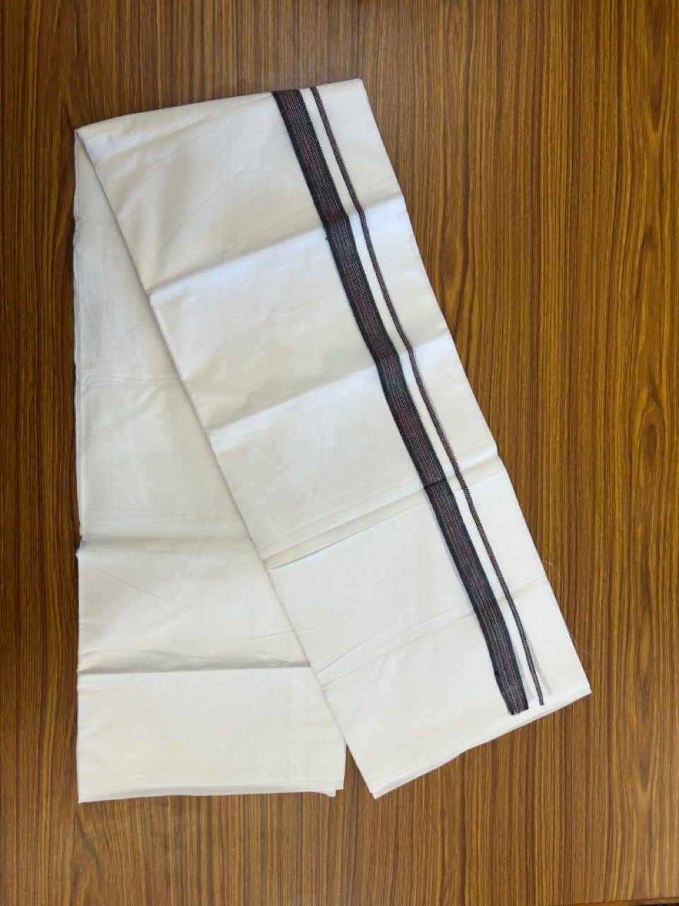 20% Discount ! Kaitharikada Balaramapuram 100% Cotton Pure White Rainbow Double Mundu/Dothi - 100x80 - 0.75 inch Black & Multi colour Kara 3.80 mtr (8 muzham) - 36 KK5299 THI