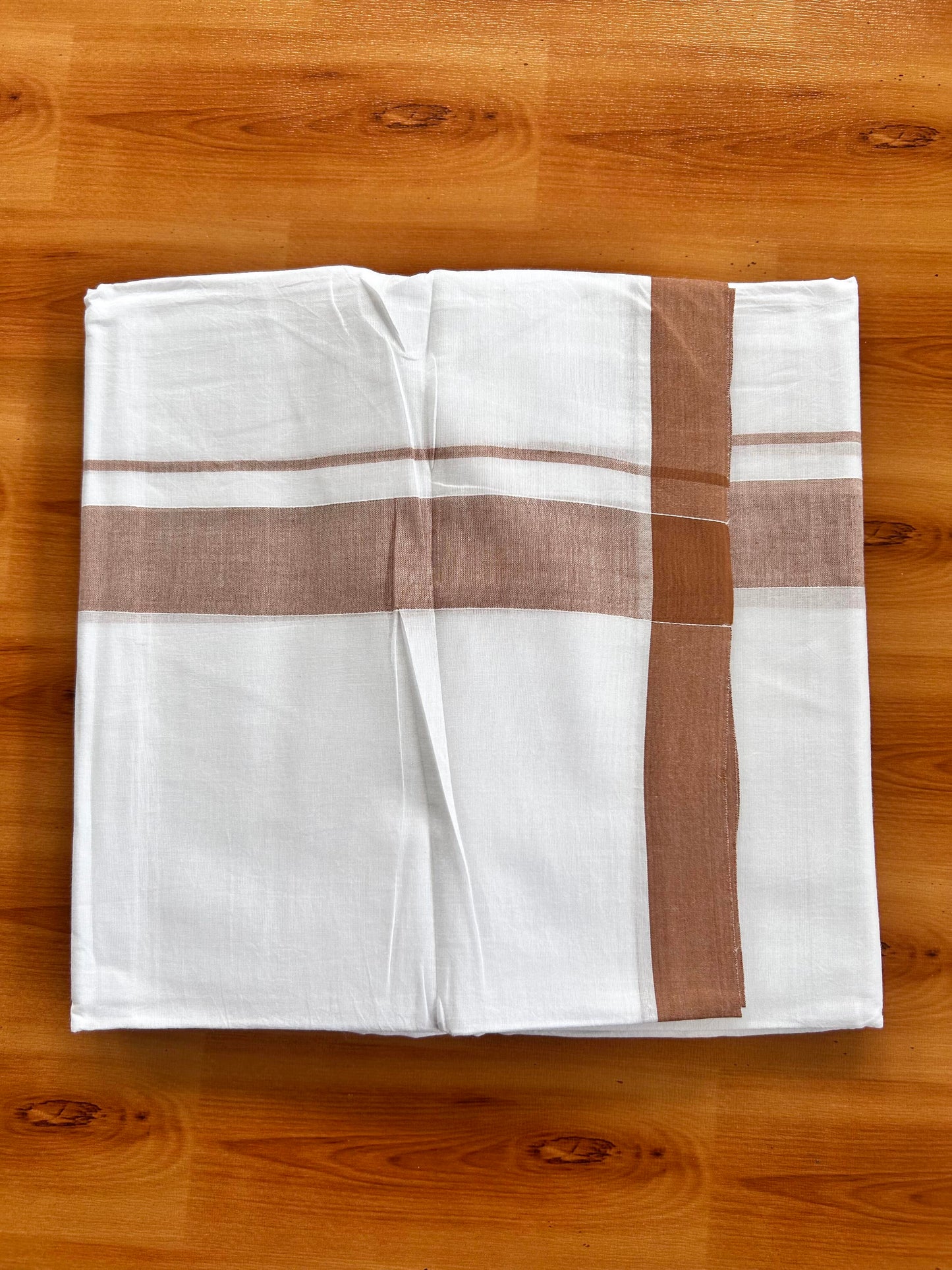 Double Pure White Mundu/Dhoti- 20% Discount ! Kaitharikada Balaramapuram 100% Pure Cotton - 100x80 - 1.25 Inch Peach Brown Shaded Kara 3.90 mtr (8 muzham) - 43 KK5444 VIN