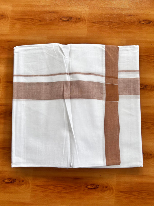 Double Pure White Mundu/Dhoti- 20% Discount ! Kaitharikada Balaramapuram 100% Pure Cotton - 100x80 - 1.25 Inch Peach Brown Shaded Kara 3.90 mtr (8 muzham) - 43 KK5444 VIN
